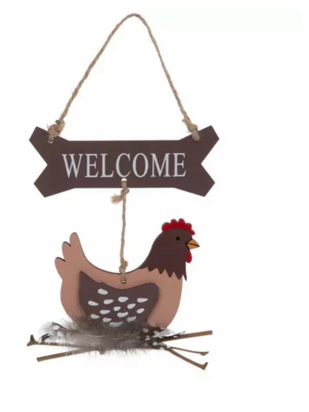 Welcome Chicken Hanging Sign-Ornament- Brown & Red - Picture 1 of 3